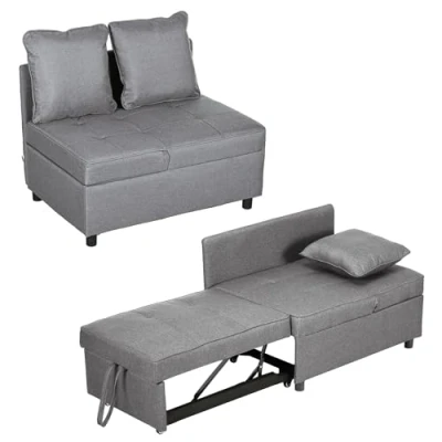 Afbeelding van HOMCOM Schlafsessel 3 in 1 Ausziehbares Schlafsofa mit Bettfunktion 2 Sitzer Sofa Verstellbarer Rückenlehne, Seitentasche, Kissen, Rollen, bis 300 kg, für kleinen Raum Dunkelgrau