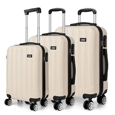 Afbeelding van Kono Bagage Sets van 3 Stuks Lichtgewicht 4 Wielen Harde Schaal ABS Reistrolley Koffers (beige)