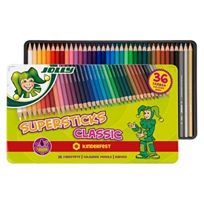 Afbeelding van JOLLY Kleurpotlood Superstick kinderfeest CLASSIC, sort, 36 stuks 3D metalen etui