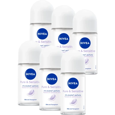 Afbeelding van 6er Pack NIVEA Women &quot;Pure &amp; Sensitive&quot; Deo Roll on 50ml