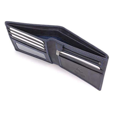 Afbeelding van Visconti Heren Portemonnee Hunter Leer Geschenk Doos 707 Sheild Olie Blauw RFID