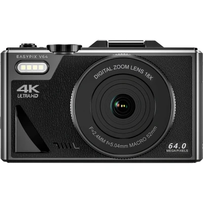 Afbeelding van Easypix V64 Flip, digitale camera met flip scherm, opklapbaar 3,0 inch display, resolutie tot 64 MP, 18x zoom, wifi, perfect voor vloggers en selfie opnames