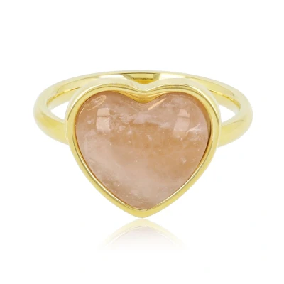 Afbeelding van My Bendel Goudkleurige hartenring Met Rose Quartz edelsteen luxe cadeauverpakking
