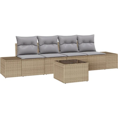 Afbeelding van vidaXL 5 delige tuinset met kussens Beige Poly Rattan
