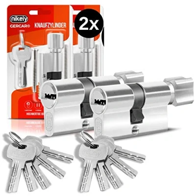 Afbeelding van GERCAR Knopcilinderslotenset, gelijksluitend, 2 stuks, slotcilinder, profielcilinder, 45/45 deurslot inclusief 10 sleutels cilinderslot met knop lengte: 90 mm, A: 45 B: 45, set van stuks