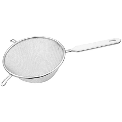 Afbeelding van Fackelmann Zeef Ø 16 cm, keukenzeef van roestvrij staal, fijnmazig vergiet met kunststof handvat (kleur: wit/zilver), hoeveelheid: 1 stuk
