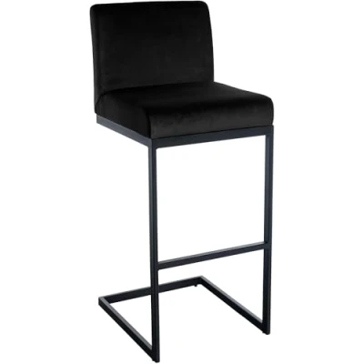Afbeelding van CLP Hopewell Barkruk met rugleuning voetensteun zwart metalen frame Fluweel Velvet