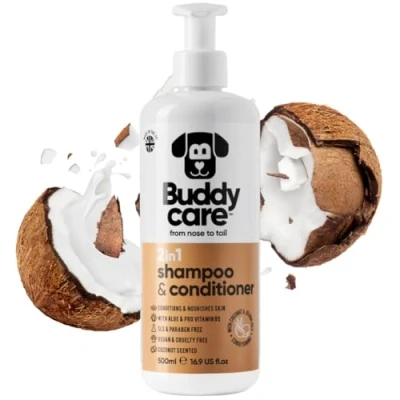 Afbeelding van Buddycare 2 in 1 shampoo en conditioner, praktische hondenshampoo conditioner één, met aloë vera pro vitamine B5 (500 ml)