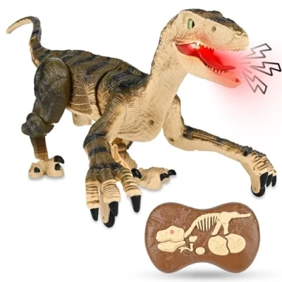Afbeelding van Dinosaurusspeelgoed, op afstand bestuurde dinosaurus met beweging, licht en realistisch, educatief spel, oplaadbare draak, verjaardag, Kerstmis, voor jongens kinderen van 3 tot 8 jaar (bruin)