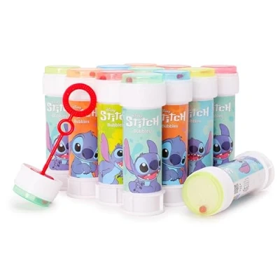 Afbeelding van Toyland® Bubble Tubs 12 pack met toverstokken, 60 ml oplossing en nieuw doolhofdop Pocket &amp; Party Toys (Stitch)