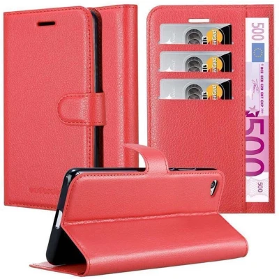 Afbeelding van Cadorabo Hoesje geschikt voor Xiaomi RedMi NOTE 5A in KARMIJN ROOD Beschermhoes met magnetische sluiting, standfunctie en kaartvakje Book Case Cover Etui