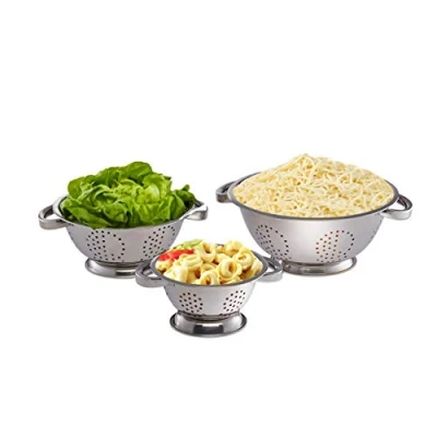 Afbeelding van Relaxdays vergiet set van 3 keukenzeef pasta roestvrij staal zeef keuken