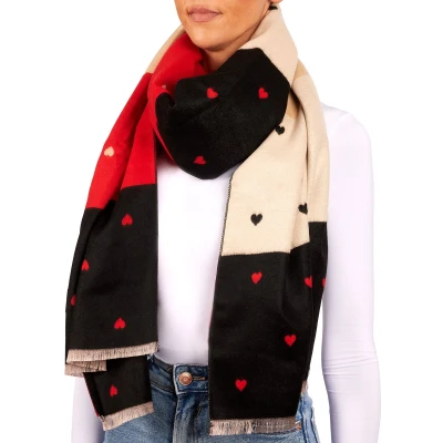 Afbeelding van BRUBAKER Cashmirillo Damessjaal met hartpatroon, 70 x 200 cm, warm, behaaglijk en oversized, wollen sjaal voor herfst winter, herfstsjaal, wintersjaal vrouwen, zacht kasjmier gevoel, rood