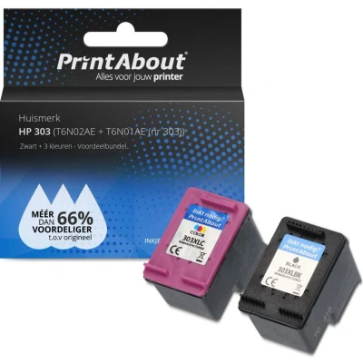 Afbeelding van Huismerk HP 303 (3YM92AE) Inktcartridge Zwart + 3 kleuren Voordeelbundel