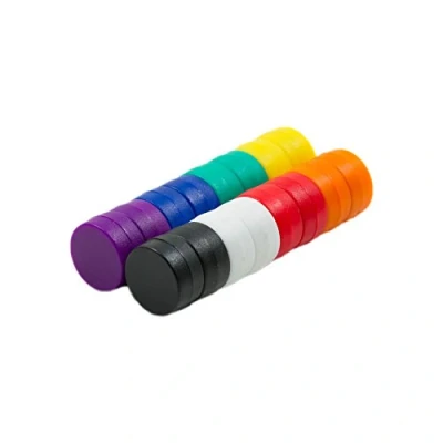 Afbeelding van Magnetastico 16 x sterke neodymium magneten met beschermlaag 8 kleuren afmetingen 12 6 mm kleine extra sterk, kantoormagneten mini magneet voor magneetbord, koelkast, whiteboard &amp;