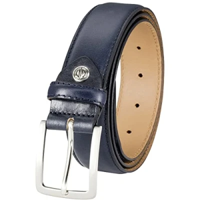 Afbeelding van LINDENMANN Herenriem pak, leren riem herenpak 35 mm breed, kostuumriem heren, volledig lederen Donkerblauw, taille 90 cm totale lengte 105 35.5W L