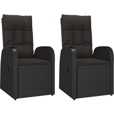 Afbeelding van Tuinstoelen 2 st verstelbaar met kussens poly rattan zwart