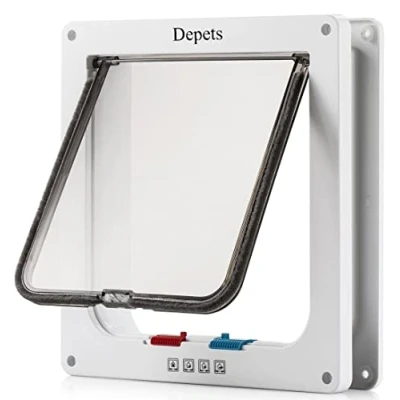Afbeelding van Depets Grote kattendeur (buitenmaat 25,1 x 23,4 cm), 4 voudige vergrendelende kattenluik voor binnen en buitendeuren, weerbestendige huisdierdeur omtrek &lt; 58,4 cm