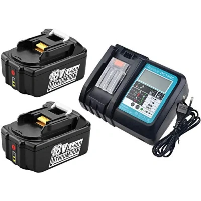 Afbeelding van 2 pieces 18V 5.0Ah BL1850B battery with charger DC18RC replacement for Makita BL1830 BL1840 BL1815 DMR108 DMR110 DUH523Z DUC353Z DTD152Z LED display