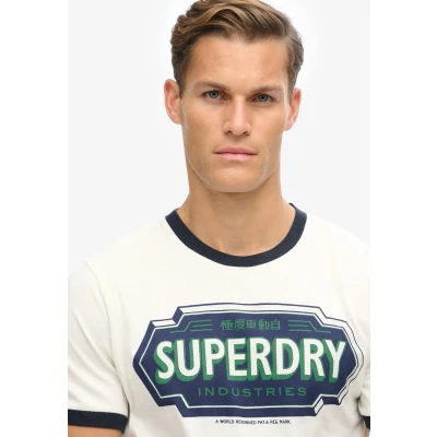 Afbeelding van Superdry Ringer Workwear Graphic Tshirt print, Heren, Maat: Large, Winter white eclipse navy