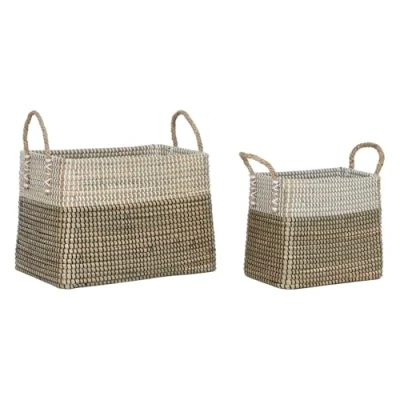 Afbeelding van Basket spelset Home ESPRIT Wit Zwart Natuurlijk Zeegras Boho 44 x 25 38 cm (2 Onderdelen)