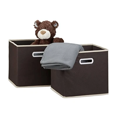 Afbeelding van Relaxdays Opbergmand stof set van 2 vouwdoos opbergdoos kastmand textielvlies bruin