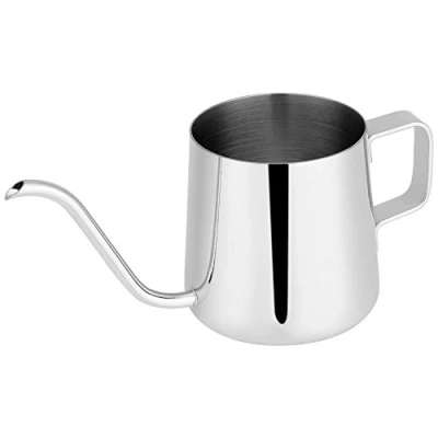 Afbeelding van Lange smalle tuit koffiepot 250 ml, klein fijn roestvrij staal giet over druppelkoffiebeker zwanenhals melk thee waterkoker filter koffiekan (zilver)