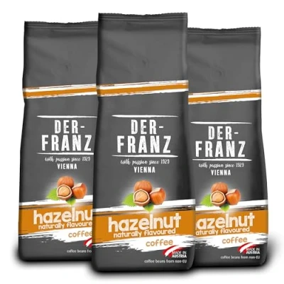 Afbeelding van Der Franz Coffee, Blend of Arabica&amp;Robusta, Roasted, Whole Bean Flavoured with Natural Hazelnut UTZ, 3 x 500 g
