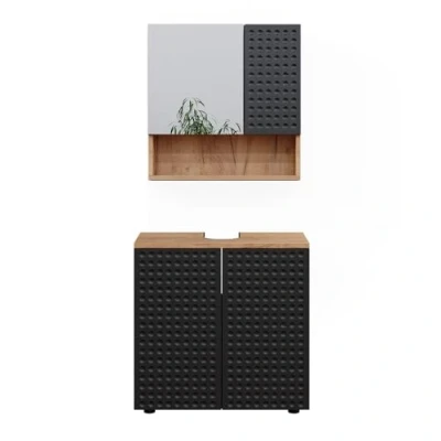 Afbeelding van Vicco Badkamermeubel set Irma, Gestippeld antraciet/Krachtige eik goud, 2 delen, basiseenheid 60 cm