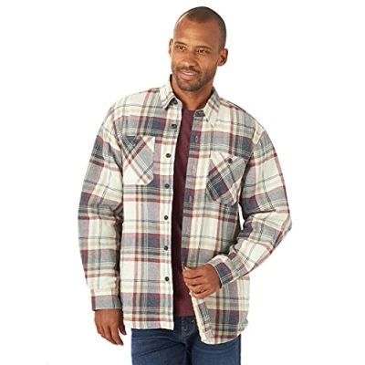 Afbeelding van Wrangler Authentics Herren Langrmelige Flanell hemdjas mit Sherpa Futter Hemd, Licht Beige Heather, XL