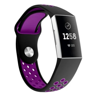 Afbeelding van Fitbit Charge 3 &amp; 4 siliconen DOT bandje Paars / Zwart Maat: Large