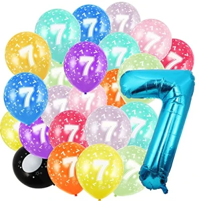 Afbeelding van Maclunar Verjaardagsballon 7 jaar en 20 stuks 30 cm blauwe folieballon in 40 101 verjaardagsdecoratie ballon nummer decoratie voor verjaardag vliegt met helium mannen vrouwen, verjaardagsfeest