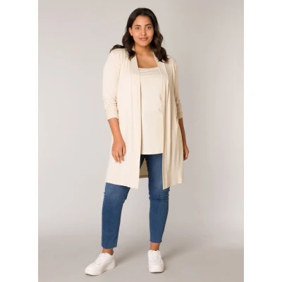 Afbeelding van Base Level Curvy fijngebreid vest Ayla long beige