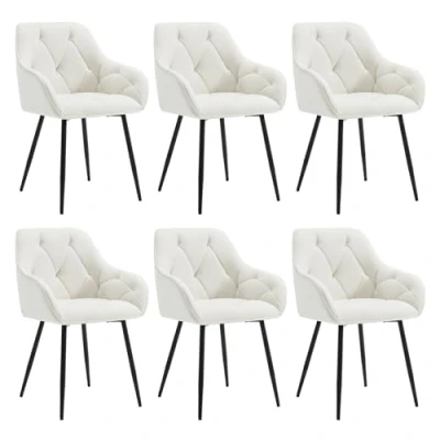 Afbeelding van WOLTU EZS02cm 6 Set van eetkamerstoelen, keukenstoel, stoel, eetkamer, woonkamer, ergonomische armleunstoel, gestoffeerde zitting fluweel, metalen poten, crème,