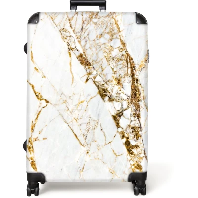 Afbeelding van NoBoringSuitcases.com® Koffer groot Reiskoffer lichtgewicht Marmer Goud Wit Luxe Marmerlook Rolkoffer met 4 wielen Grote trolley XL 98 liter bagage
