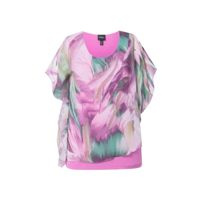 Afbeelding van Ulla Popken Layered Chiffon Floral Print Blouse, Dames, Maat: 46/48, Pale heather