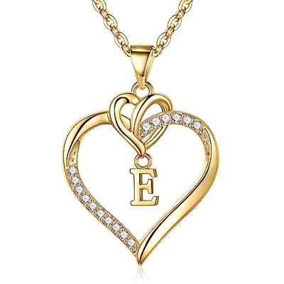 Afbeelding van TINGN ketting hart dames halsketting goud zilver, 14K goud/witgoud verguld initialen zirkonia hanger letters jubileum verjaardag geschenken voor je vrouw vriendin