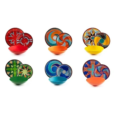 Afbeelding van Excelsa Dakar Color bordenset, 18 stuks, porselein en steen, meerkleurig, 6 personen