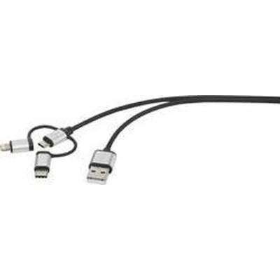 Afbeelding van Renkforce USB kabel 2.0 A stekker, C micro B Apple Lightning stekker 3.00 m Donkergrijs Gesleeved RF 3334578