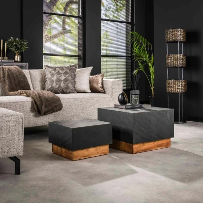 Afbeelding van Fraaai Macaria vierkante salontafels set van 2 Hout