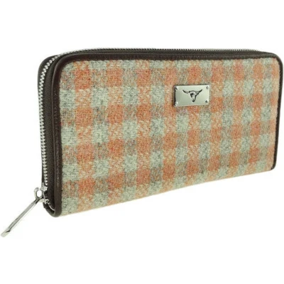 Afbeelding van Dames Portemonnee Staffa Gingham Oranje Harris Tweed muntvak met rits Glen Appin of Scotland