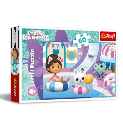Afbeelding van Trefl Gabby&#039;s Dollhouse, Gabby in het zwembad puzzel 60 stukjes Kleurrijke met de helden uit cartoon, Creatieve ontspanning, Plezier voor kinderen vanaf 4 jaar