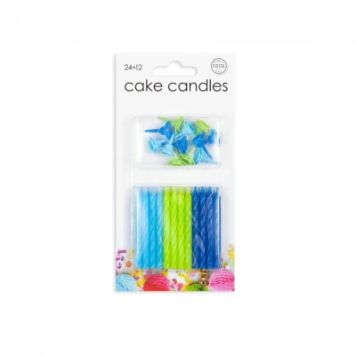 Afbeelding van Taartkaarsjes blauw groen 24 stuks