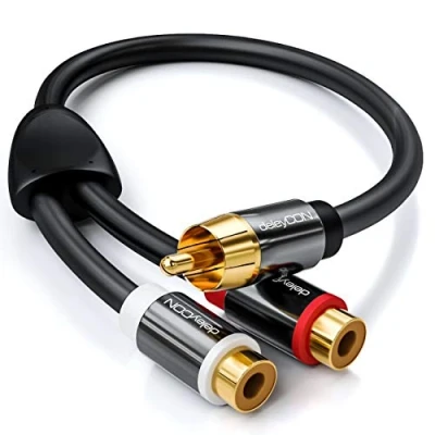Afbeelding van deleyCON 0,20m Audio Cinch Y Adapter Verdeler Kabel Voor Subwoofer AUX 1x RCA Stekker naar 2x Bus Vergulde Contacten