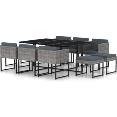 Afbeelding van vidaXL 11 delige Tuinset met kussens poly rattan grijs