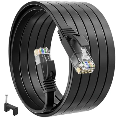 Afbeelding van Internet Kabel 10m, Cat 6 Platte Dunne Netwerkkabel 10 Meter Hoge Snelheid 1Gbit/s Gigabit Ethernetkabel Zwart Rj45 Lan Patchkabel voor Ps5, Ps4, Xbox One, Router, Tv, Switch, Modem