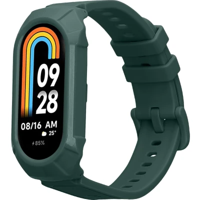 Afbeelding van kwmobile smartwatch bandje en bumper van silicone geschikt voor Xiaomi Mi Band 8 in donkergroen Optimale bescherming