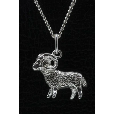 Afbeelding van Zilveren Sterrenbeeld Ram ketting hanger groot