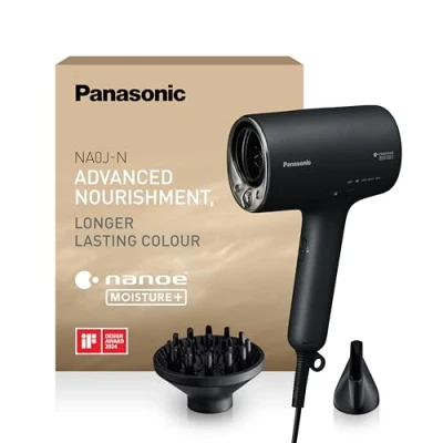 Afbeelding van Panasonic EH NA0J N825 Nanoe MOISTURE+ Mineral Haardroger, Diffusor en Concentratormondstuk, Intelligente Sensor, Modus voor Warm Koud,+C31, Huid , Hoofdhuid Haarpunten Modus, 1600 W, Zwart