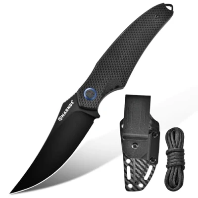 Afbeelding van Harnds Outdoor Vast Mes met Kydex Schede D2 Stalen Lemmet Ideaal Camping Premium Survival Bushcraft (Zwart Titanium Zwart)